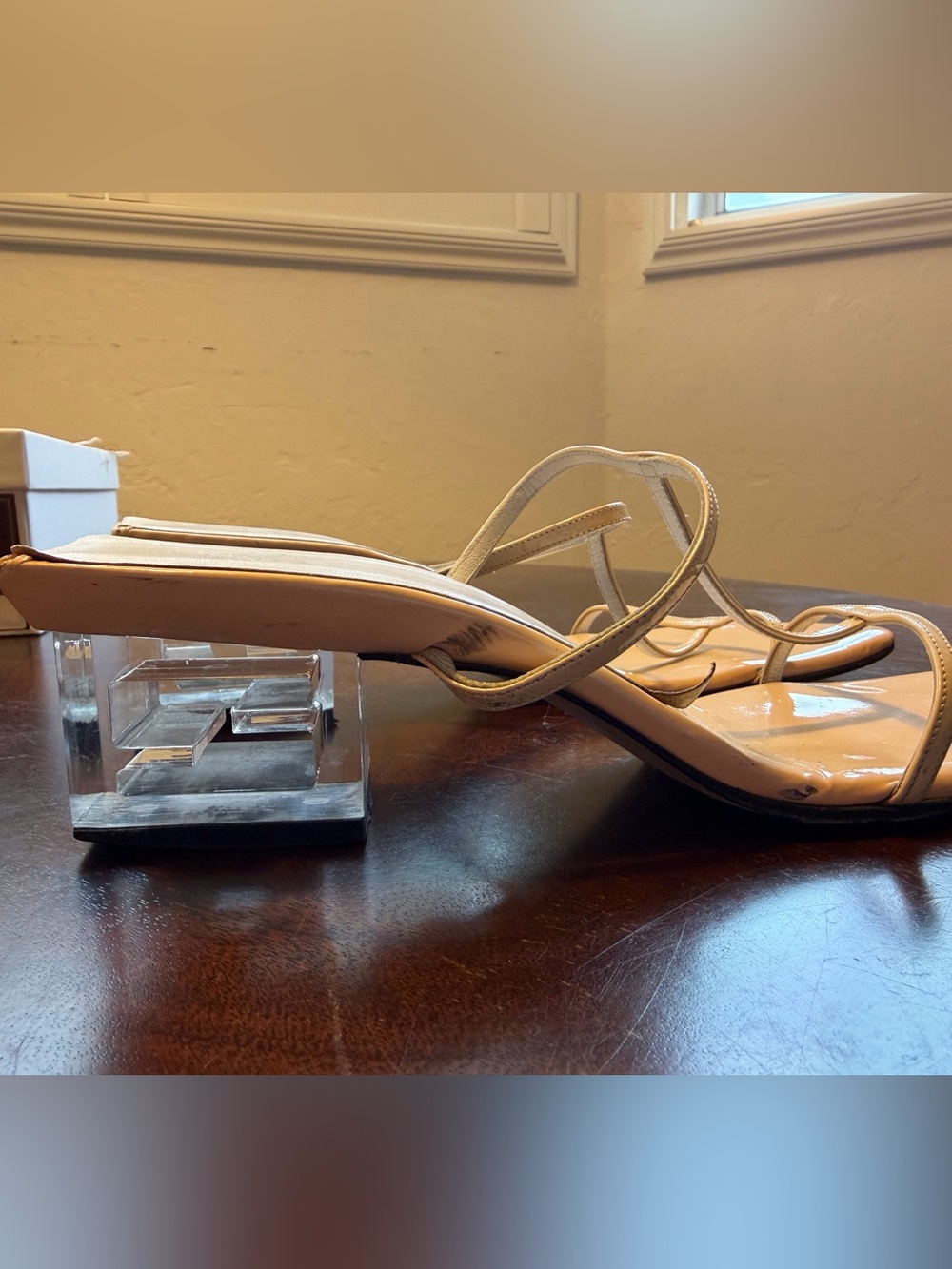 Fendi Nude Patent Leather Strappy Clear Block Heel Sandals Vintage Y2K - Picture 5 of 9